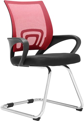CLP Freischwinger Eureka I Polsterstuhl mit Stoffbezug I Rückenlehne mit Netzbezug I Esszimmerstuhl mit Metallgestell, Farbe:rot von CLP