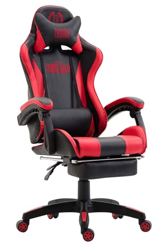 CLP Gaming Bürostuhl Ignite mit Kunstlederbezug I Schreibtischstuhl mit Armlehnen I Verstellbarer Drehstuhl im sportlichen Design, Farbe:schwarz/rot von CLP