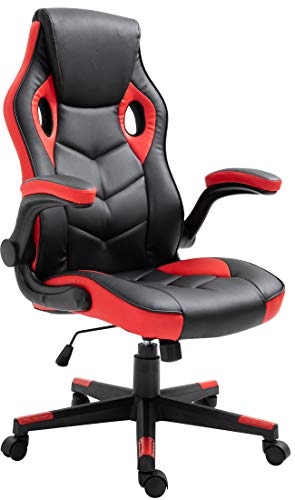 CLP Gaming Bürostuhl Omis Kunstleder I Schreibtischstuhl Höhenverstellbar I Drehstuhl Gepolstert Mit Wippmechanismus I Max. Belastbarkeit 120 kg, Farbe:schwarz/rot von CLP