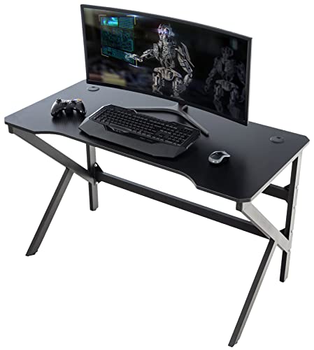 CLP Gaming-Tisch Lewiston I Schreibtisch Mit LED-Beleuchtung I Carbon-Optik, Farbe:rot von CLP