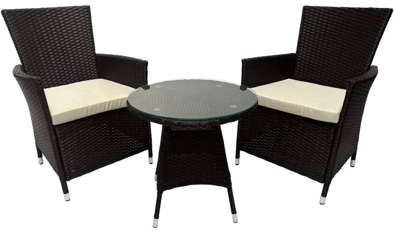 CLP Garten-Essgruppe Gartenmöbel-Set Fireda, 3-teilige Sitzgarnitur, aus PE-Rattan mit Couchtisch und Sitzkissen von CLP