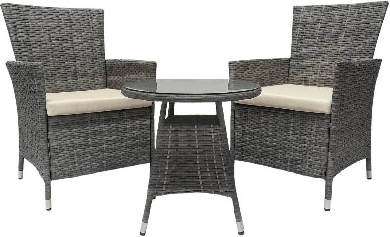 CLP Garten-Essgruppe Gartenmöbel-Set Fireda, 3-teilige Sitzgarnitur, aus PE-Rattan mit Couchtisch und Sitzkissen von CLP