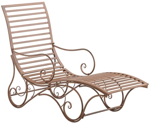 CLP Gartenliege Amiens I Metallgestell im Antik-Look I Stabil und langlebig I Für Terrasse, Garten und Wintergarten im Landhausstil, Farbe:antik braun von CLP
