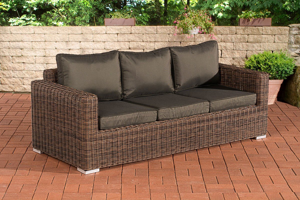 CLP Gartenlounge-Set 3er-Sofa Bilbao / Madeira 5mm, Rattan, mit Kissen von CLP