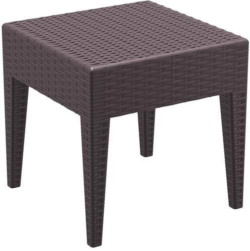 CLP Gartentisch Miami aus Polyrattan I Beistelltisch aus hochwertigem Kunststoffgeflecht I Stapelbarer Tisch in Rattan-Optik I In verschiedenen, Farbe:braun, Größe:45 x 45 cm von CLP