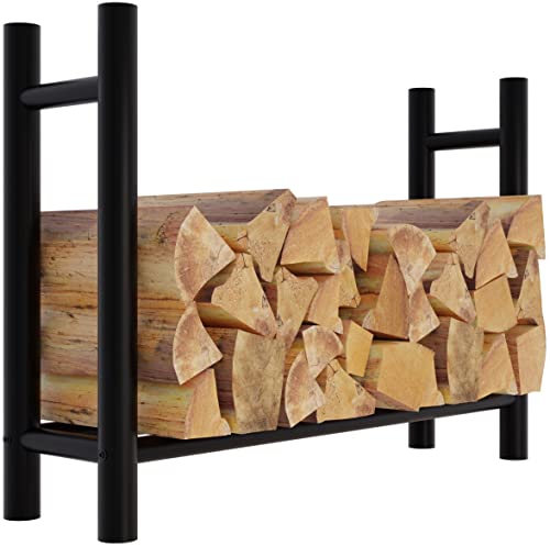 CLP Kaminholzregal Medya I Robuster Kaminholzständer Schwarz Metall I In 5 Größen Verfügbar I Stapelhilfe Für Brennholz, Größe:30x100x80 cm, Form:rund von CLP