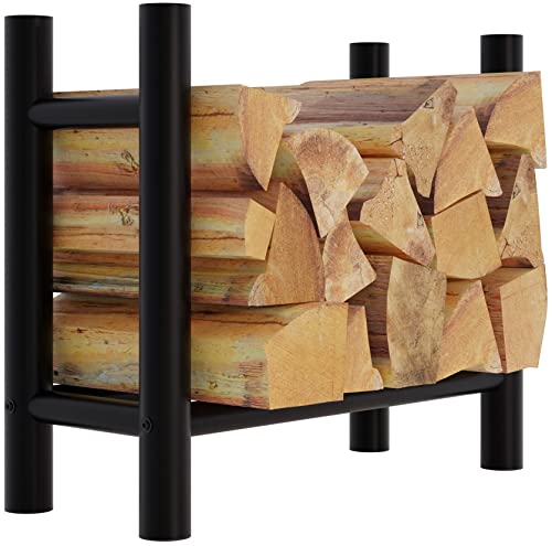 CLP Kaminholzregal Medya I Robuster Kaminholzständer Schwarz Metall I In 5 Größen Verfügbar I Stapelhilfe Für Brennholz, Größe:30x60x60 cm, Form:rund von CLP