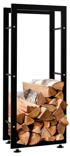 CLP Kaminholzständer Keri V2 I Aus Schwarzem Metall I Kaminholzregal Mit Bodenschonern I Stapelhilfe Für Brennholz, Farbe:schwarz, Größe:25x40x100 cm von CLP