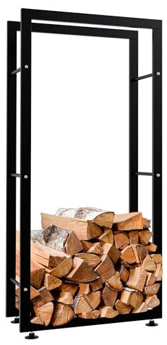 CLP Kaminholzständer Keri V2 I Aus Schwarzem Metall I Kaminholzregal Mit Bodenschonern I Stapelhilfe Für Brennholz, Farbe:schwarz, Größe:25x60x125 cm von CLP