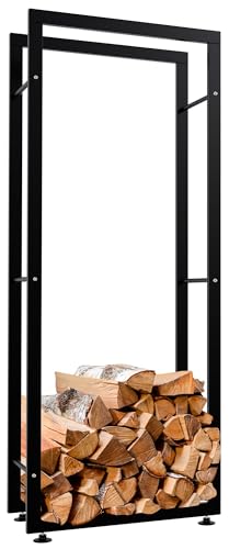 CLP Kaminholzständer Keri V2 I Aus Schwarzem Metall I Kaminholzregal Mit Bodenschonern I Stapelhilfe Für Brennholz, Farbe:schwarz, Größe:25x60x150 cm von CLP