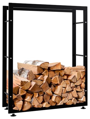 CLP Kaminholzständer Keri V2 I Aus Schwarzem Metall I Kaminholzregal Mit Bodenschonern I Stapelhilfe Für Brennholz, Farbe:schwarz, Größe:25x80x100 cm von CLP