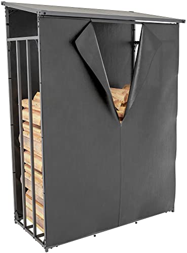 CLP Kaminholzunterstand Ruston Aluminium + Abdeckplane I Kaminholzregal Anthrazit I Holzlager Aus Aluminium I Feuerholzregal Für Außen, Größe:L von CLP