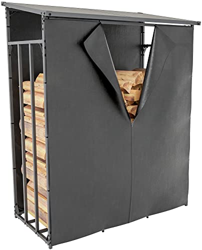 CLP Kaminholzunterstand Ruston Aluminium + Abdeckplane I Kaminholzregal Anthrazit I Holzlager Aus Aluminium I Feuerholzregal Für Außen, Größe:M von CLP