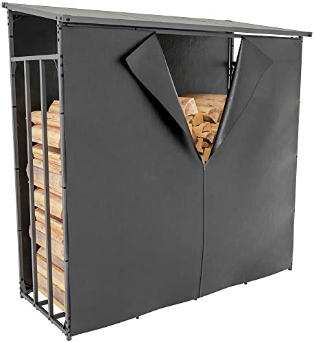 CLP Kaminholzunterstand Ruston Aluminium + Abdeckplane I Kaminholzregal Anthrazit I Holzlager Aus Aluminium I Feuerholzregal Für Außen, Größe:XL von CLP