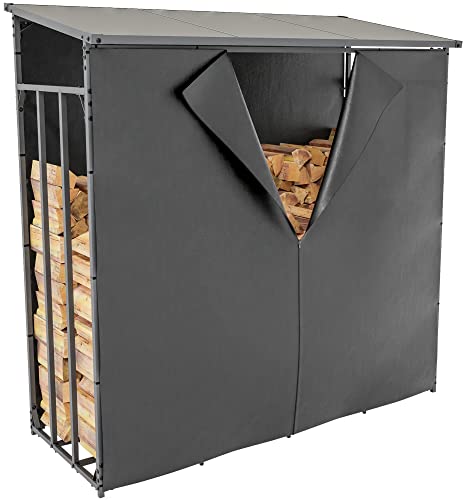 CLP Kaminholzunterstand Ruston mit Abdeckplane I Kaminholzregal Anthrazit I Feuerholzregal Mit Abdeckplane I Holzlager Aus Metall, Größe:XL von CLP