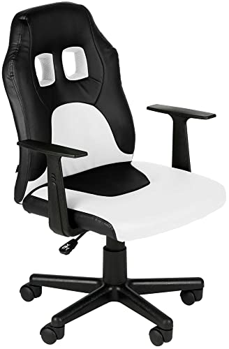 CLP Kinder Gaming Bürostuhl Fun I Schreibtischstuhl Mit Kunstlederbezug Und Abnehmbaren Armlehnen I Drehstuhl Für Mädchen Und Jungen, Farbe:schwarz/weiß von CLP