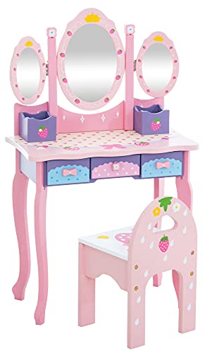 CLP Kinder Schminktisch Emilia I Frisiertisch mit Hocker I Schminkkommode mit Spiegel, Farbe:pink von CLP