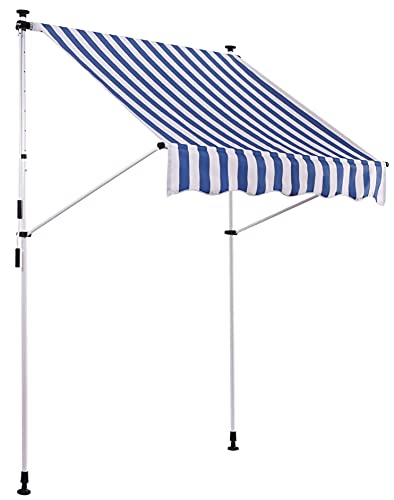 CLP Klemm-Markise Westerly I Ohne Bohren I Höhenverstellbar I UV50+ I Wasserdicht, Farbe:weiß/blau, Größe:250x120 cm von CLP