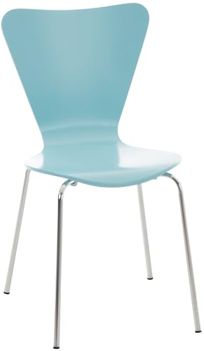 CLP Konferenzstuhl Calisto mit Holzsitz und stabilem Metallgestell I Platzsparender Stuhl mit Einer Sitzhöhe von: 45 cm, Farbe:hellblau von CLP