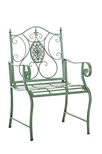 CLP Lackierter Eisen-Gartenstuhl Punjab mit Armlehne I Outdoor-Stuhl im Landhausstil I erhältlich, Farbe:antik-grün von CLP