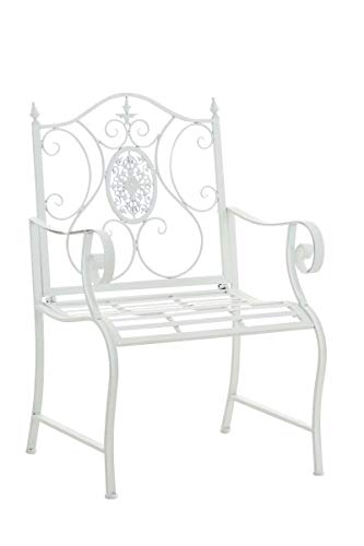 CLP Lackierter Eisen-Gartenstuhl Punjab mit Armlehne I Outdoor-Stuhl im Landhausstil I erhältlich, Farbe:weiß von CLP