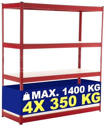 CLP Lagerregal 160X180X60 cm I Böden Bis Je 350 KG Belastbar I Metall-Steckregal, Farbe:rot von CLP