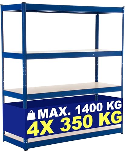 CLP Lagerregal 160x60x180 cm verzinkt I Tragkraft 350 kg pro Boden I Weitspannregal mit 4 Böden I Schwerlastregal, Farbe:blau von CLP