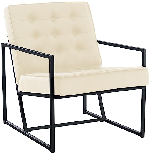 CLP Lounger Avon Samt - Lesesessel Mit Gestepptem Samtbezug Und Stabilem Metallgestell, Farbe:Creme von CLP