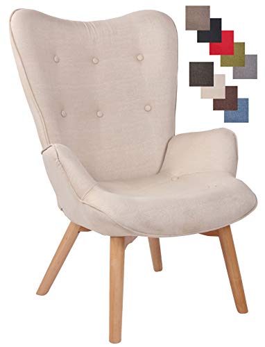 CLP Lounger Durham Mit Stoffbezug I Ohrensessel Mit Buchenholz Gestell I Loungesessel Mit Max. Belastbarkeit Bis 136 kg, Farbe:Creme von CLP