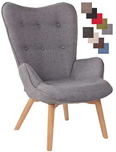 CLP Lounger Durham Mit Stoffbezug I Ohrensessel Mit Buchenholz Gestell I Loungesessel Mit Max. Belastbarkeit Bis 136 kg, Farbe:grau von CLP