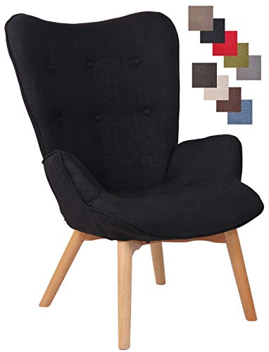 CLP Lounger Durham Mit Stoffbezug I Ohrensessel Mit Buchenholz Gestell I Loungesessel Mit Max. Belastbarkeit Bis 136 kg, Farbe:schwarz von CLP