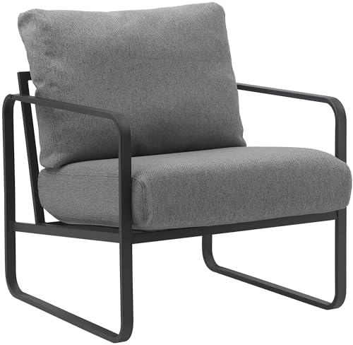 CLP Lounger Manea I Relaxsessel Kunstleder Oder Stoff Bezug I Mit Stabilem Metallgestell I Gepolsteter Clubsessel, Farbe:dunkelgrau, Material:Stoff von CLP