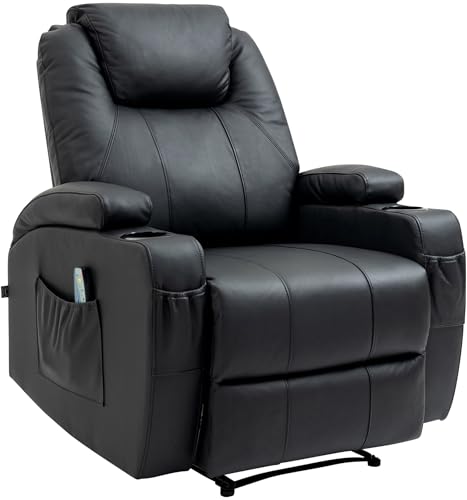 CLP Massagesessel Galena mit Liegefunktion I Relaxsessel mit Wärmefunktion I Ganzkörpermassage, Farbe:schwarz, Material:Echtleder von CLP