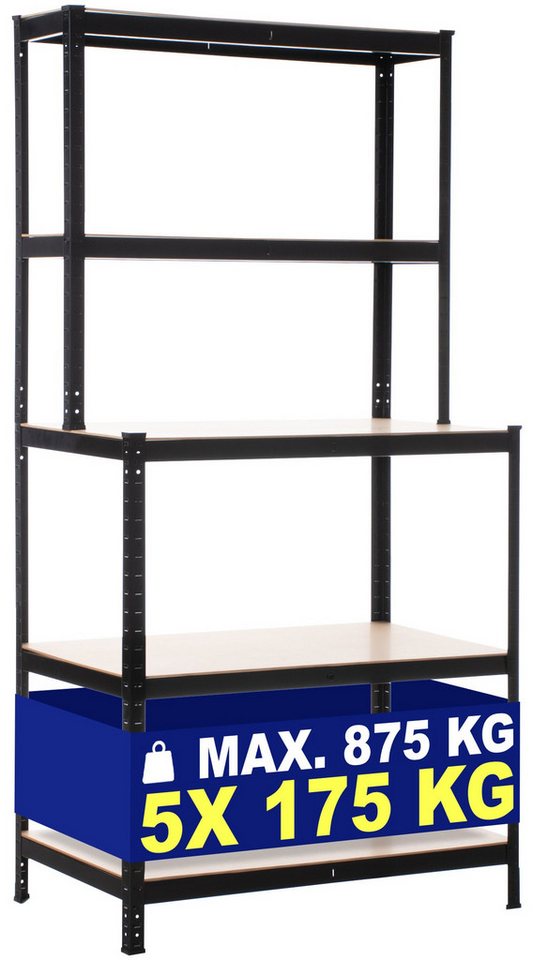 CLP Mehrzweckregal mit Werkbank, Lagerregal mit 875 kg Tragkraft von CLP