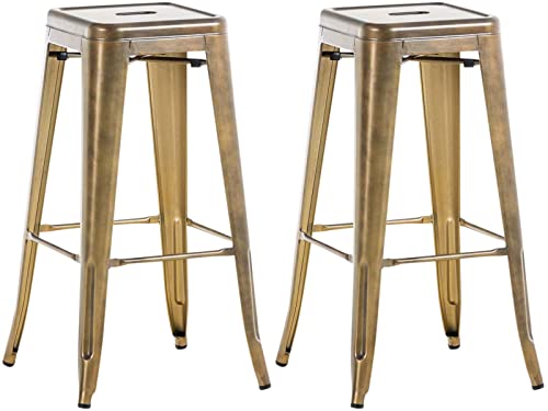 CLP Metall-Barhocker Joshua V2 Mit Fußstütze I Stapelbarer Thekenhocker Mit Einer Sitzhöhe Von: 76 cm I Tresenhocker Im Industrial-Look I In Ver, Farbe:Gold von CLP