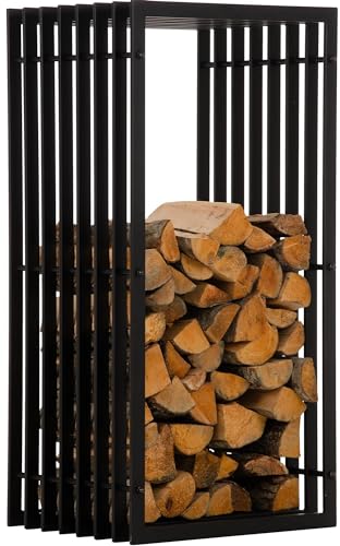 CLP Metall Kaminholzregal Irving Schwarz-Matt I Robuster Und Handgefertigter Kaminholzständer I Pulverbeschichtetes Brennholzregal, Größe:40x50x100 cm von CLP