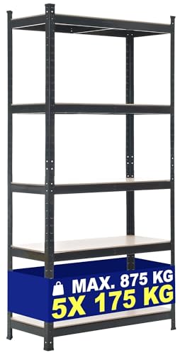CLP Lagerregal 90X180X40 cm I Böden Bis Je 175 KG Belastbar I Metall-Steckregal, Farbe:schwarz, Größe:90x40x180 cm CLP Lagerregal 90X180X40 cm I Böden Bis Je 175 KG Belastbar I Metall-Steckregal, Farbe:schwarz, Größe:90x40x180 cm von CLP