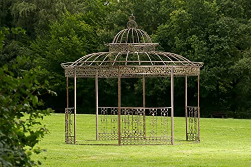 CLP Pavillon ROMANTIK aus pulverbeschichtetem Eisen I Runder Pavillon mit stilvollen Verzierungen l Bepflanzbarer Rankpavillon, Farbe:Bronze von CLP