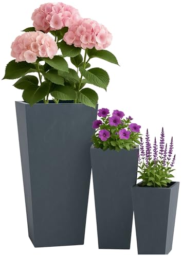 CLP Pflanzkübel groß, 3er Set für außen und innen, Outdoor XXL Blumenkübel eckig, wetterbeständig frostsicher in Steinoptik, Winterfest, Farbe:anthrazit CLP Pflanzkübel groß, 3er Set für außen und innen, Outdoor XXL Blumenkübel eckig, wetterbeständig frostsicher in Steinoptik, Winterfest, Farbe:anthrazit von CLP