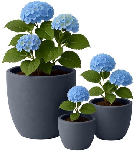 CLP Pflanzkübel groß, 3er Set für außen und innen, Outdoor XXL Blumenkübel rund, wetterbeständig frostsicher in Steinoptik, Winterfest, Farbe:anthrazit von CLP
