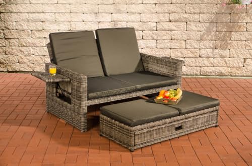 CLP Polyrattan 2er-Loungesofa Ancona 5mm I Rundrattan Garten-Sofa Mit Ausziehbarem Fußteil Und Verstellbarer Rückenlehne I, Farbe:grau-meliert, Polsterfarbe:Anthrazit von CLP