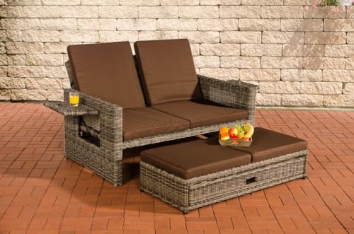 CLP Polyrattan 2er-Loungesofa Ancona 5mm I Rundrattan Garten-Sofa Mit Ausziehbarem Fußteil Und Verstellbarer Rückenlehne I, Farbe:grau-meliert, Polsterfarbe:Terrabraun CLP Polyrattan 2er-Loungesofa Ancona 5mm I Rundrattan Garten-Sofa Mit Ausziehbarem Fußteil Und Verstellbarer Rückenlehne I, Farbe:grau-meliert, Polsterfarbe:Terrabraun von CLP