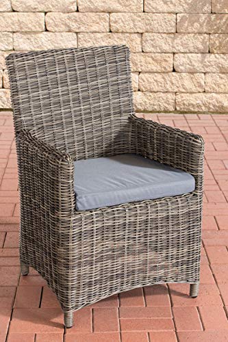 CLP Polyrattan Gartenstuhl Fontana 5mm I Robuster Rundrattan Gartenstuhl Mit Einem Untergestell Aus Aluminium, Farbe:grau-meliert, Polsterfarbe:Eisengrau von CLP