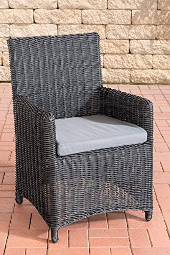 CLP Polyrattan Gartenstuhl Fontana 5mm I Robuster Rundrattan Gartenstuhl Mit Einem Untergestell Aus Aluminium, Farbe:schwarz, Polsterfarbe:Eisengrau von CLP