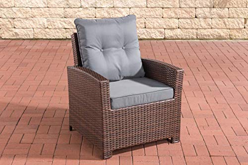 CLP Polyrattan-Sessel Fisolo Mit Sitzkissen I Gartenstuhl Mit Untergestell Aus Aluminium, Farbe:braun-meliert, Polsterfarbe:Eisengrau von CLP