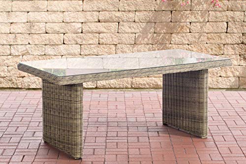 CLP Polyrattan-Tisch Fontana mit Einer Tischplatte aus Glas I Wetterbeständiger pflegeleichter Tisch, Farbe:Natura von CLP