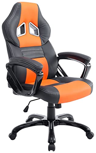 CLP Racing Bürostuhl Pedro XL I Höhenverstellbarer Chefsessel Mit Polsterung Und Kunstlederbezug I Gaming Stuhl Mit Bis 150 KG Belastbarkeit, Farbe:schwarz/orange von CLP