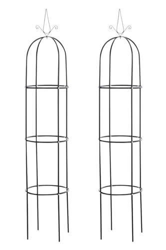 CLP Rankhilfe Romantika aus Metall | Witterungsbeständige freistehende Ranksäule | Durchmesser: 38 cm | Höhe: 190 cm, Farbe:schwarz, Größe:2er Set von CLP