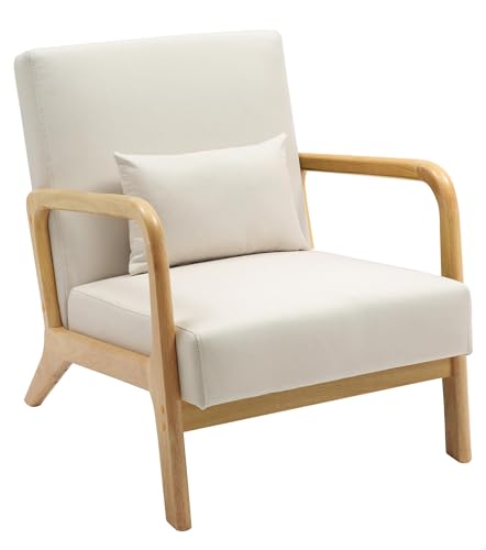 CLP Relaxsessel Hibbing I Komfortabler Polstersessel mit Stoffbezug I Gestell aus Kautschukholz I Sessel für Wohnzimmer und Schlafzimmer, Farbe:Creme von CLP