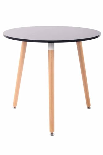 CLP Retro-Design Küchentisch ANSGAR mit 3 Holzbeinen I I rund Ø 80 cm I Tischhöhe 75 cm, Farbe:schwarz, Gestell Farbe:Natur von CLP